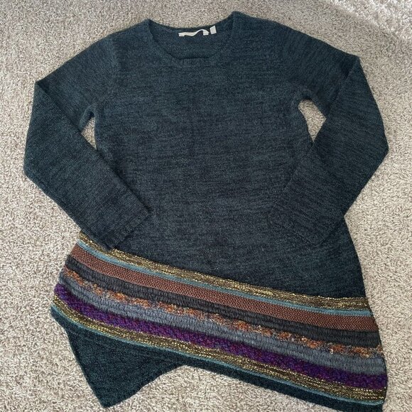 Soft Surroundings Teal Blue Raku Abstract Acrylic Tunic Sweater PXS Petite - Picture 1 of 7